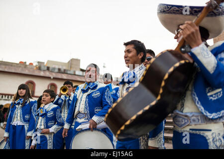 Peruvian wedding with Mariachi Band, Plaza de Armas, Puno, Lake Titicaca, Peru Stock Photo