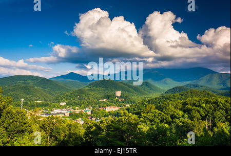 View of Gatlinburg, seen from Foothills Parkway in Great Smoky Mountains National Park, Tennessee. Stock Photo