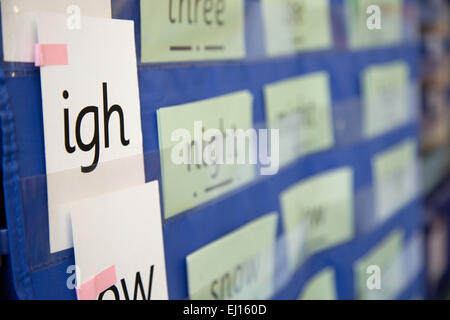 Flash cards in a UK primary school helping with literacy and reading Stock Photo