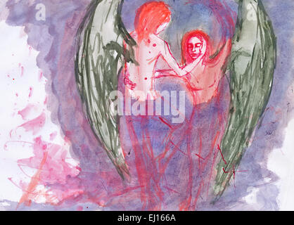 hand drawing picture, two playing angels Stock Photo