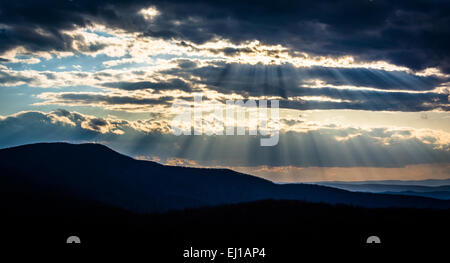 Crepuscular rays over the Appalachians, seen from Skyline Drive in Shenandoah National Park, Virginia. Stock Photo