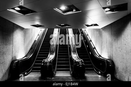 Escalators in the Smithsonian Metro Station, Washington, DC. Stock Photo