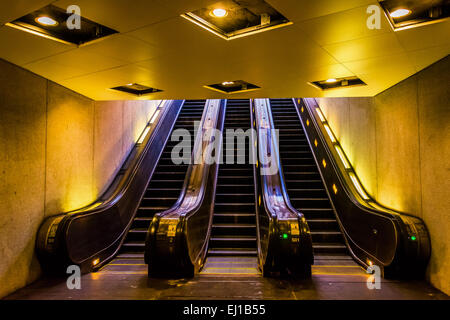 Escalators in the Smithsonian Metro Station, Washington, DC. Stock Photo