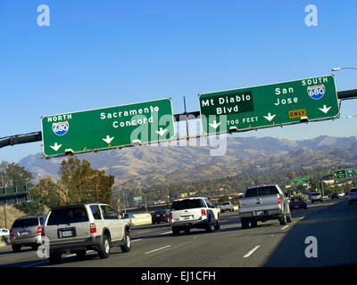 SIGNAGE SIGNS Interstate 680 south highway sign and light traffic from ...