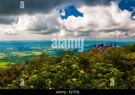 Large group of hikers on Stony Man Mountain, in Shenandoah National Park, Virginia. Stock Photo