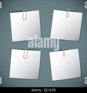 Note papers with paperclip, vector illustration Stock Vector