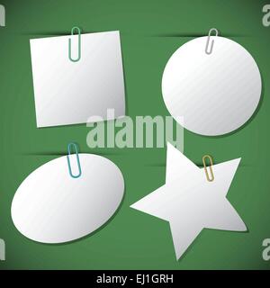 Set of note papers with paperclip, vector illustration Stock Vector