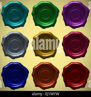 Colourful classic wax seal on gold gradient background, vector illustration Stock Vector