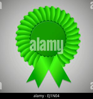 Green award ribbon rosette on gray background, vector illustration Stock Vector