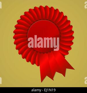 Red award ribbon rosette on gold background, vector illustration Stock Vector