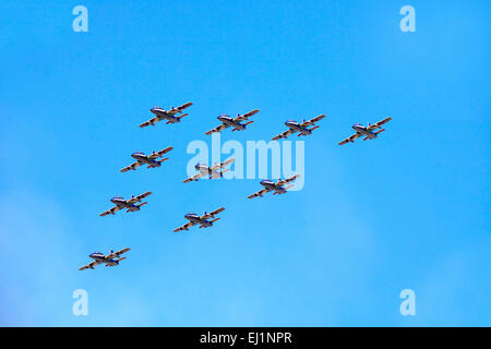 Military airbase Cameri, the Italian acrobatic team 'Frecce Tricolori' during an airshow. Stock Photo