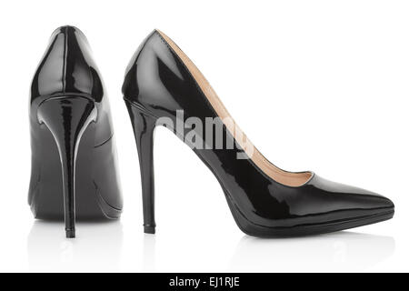 Black shoes for woman, lateral and back view Stock Photo