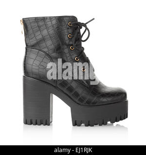 Black high heel crocodile boot for woman Stock Photo