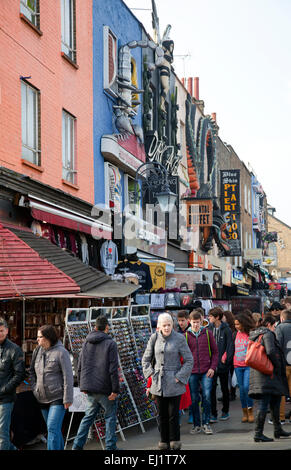 Shops and People along Camden High Street in London NW1 - Uk Stock Photo