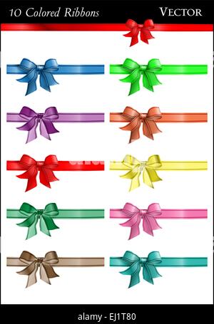 Colorful silk bow set with ribbons. Decoration collection of elegant ...