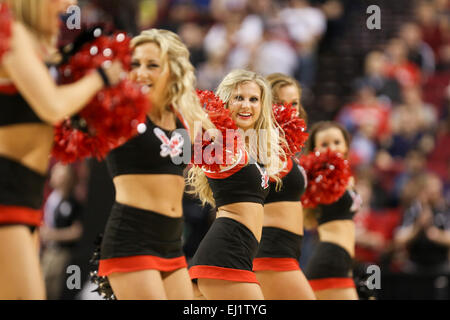 EWU cheerleaders perform during a timeout. The Georgetown Hoyas play the Eastern Washington Eagles at the Moda Center on March 19, 2015. 19th Mar, 2015. Credit:  David Blair/ZUMA Wire/Alamy Live News Stock Photo
