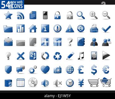 54 Blue Web Icons for your internet sites Stock Vector