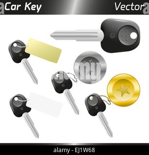 Vectorial car keys with keyholder and tag isolated on white background Stock Vector
