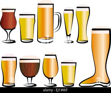Vector illustration set of beer glasses, as you can find in a bar, a pub or a restaurant. Stock Vector