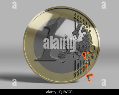 Euro coin with Greece in flames, symbolic image Stock Photo