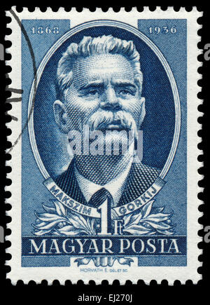 HUNGARY - CIRCA 1951: Stamp printed in Hungary shows Maxim Gorky, russian and soviet writer, circa 1951 Stock Photo