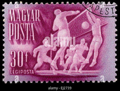 HUNGARY - CIRCA 1950: Stamp printed in Hungary, shows volleyball, circa 1950 Stock Photo