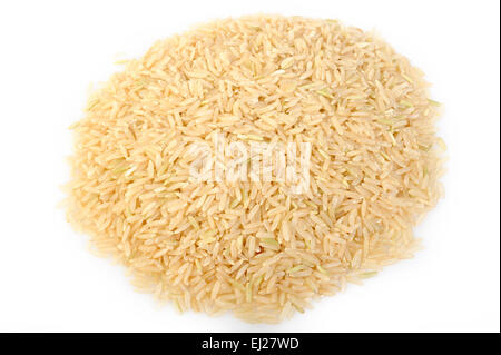 Pile of brown rice on white background Stock Photo