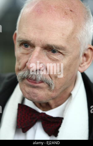 Gdansk, Poland 20th, March 2015 Lech Walesa Airport in Gdansk. Far right politician and candidate for President of Poland Janusz Korwin Mikke press conference at the Gdansk airport. Mikke continues his presidential campaign traveling around Poland on board an aeroplane named 'Air Korwin One'. Credit:  Michal Fludra/Alamy Live News Stock Photo