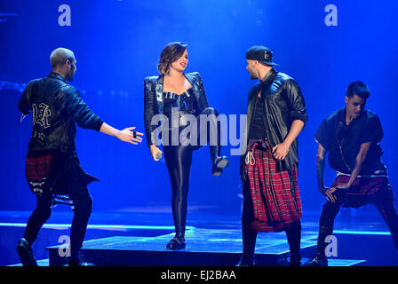 Demi Lovato shows off her curves as she performs at American Airlines Arena as part of her Demi Lovato World Tour 2014 Featuring: Demi Lovato Where: Miami, Florida, United States When: 14 Sep 2014 Stock Photo