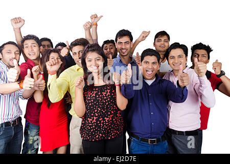 indian College friends Group Crowds showing Thumbs Up Stock Photo