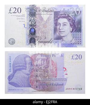 banknote 20 British pound (front and back side) Stock Photo