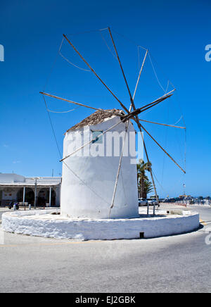 A typical windmill in Parikia, Paros, Greece. Stock Photo