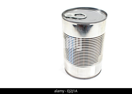 Closed tin can  isolated on white Stock Photo