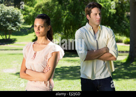 Couple not talking after a dispute in the park Stock Photo