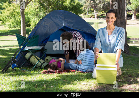 Happy family on a camping trip Stock Photo