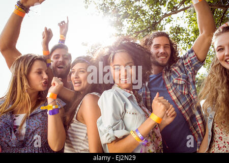 Happy hipsters dancing to the music Stock Photo