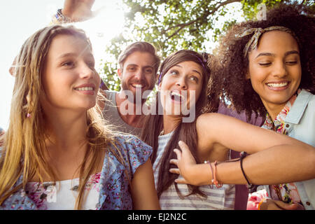 Happy hipsters dancing to the music Stock Photo