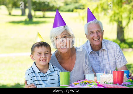 Happy grandparents with their grandson Stock Photo