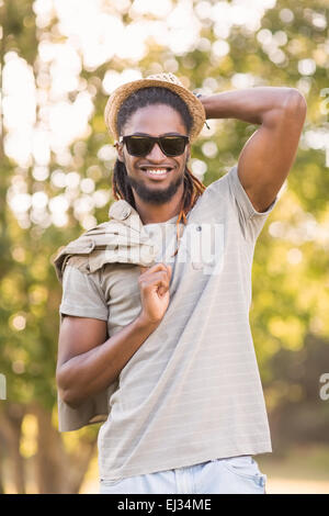 Handsome hipster in the park Stock Photo