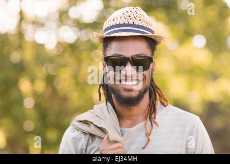 Handsome hipster in the park Stock Photo