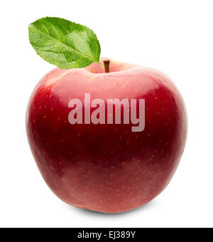 red apple with leaf isolated on the white background. Stock Photo