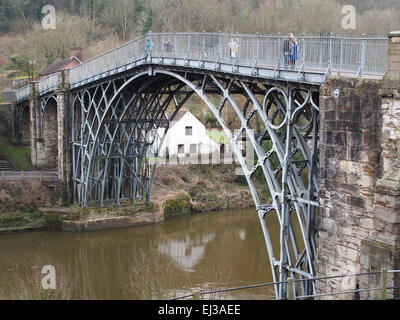 View of the Iron Bridge over the Ironbridge Gorge and River Severn in Shropshire UK Stock Photo