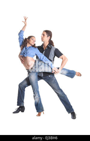 Dancing couple isolated over white background Stock Photo