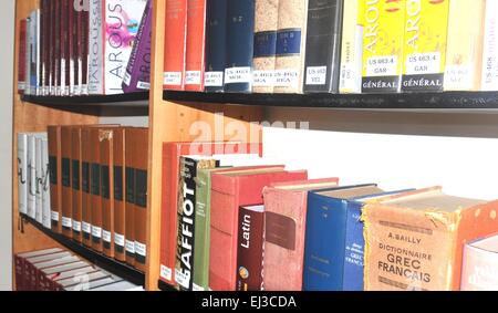 FORT-DE-FRANCE, MARTINIQUE - DECEMBER 16, 2014: Detail of bookshelf in the Schoelcher library Stock Photo