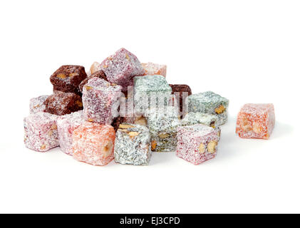 Turkish delight over white background, isolated over white Stock Photo