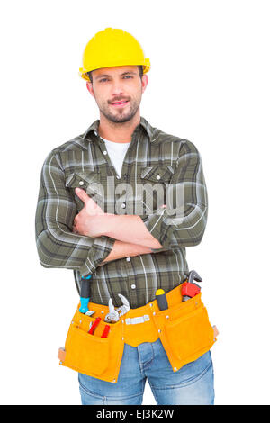 Manual worker with tool belt Stock Photo