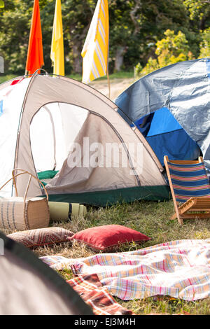 Empty campsite at music festival Stock Photo