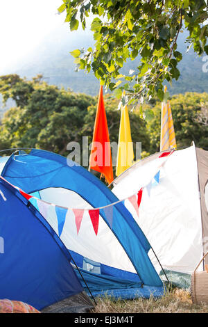Empty campsite at music festival Stock Photo