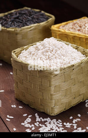 rice in wooden baskets on the table Stock Photo - Alamy