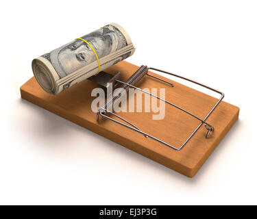 Mouse trap with bank notes, illustration Stock Photo